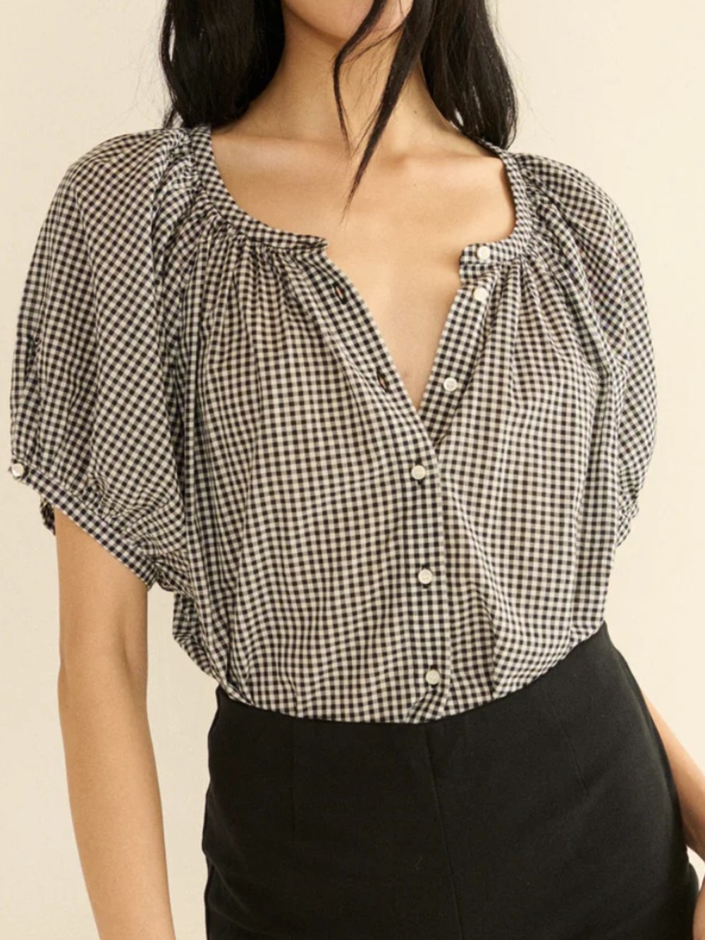 Doen June Top IN NOIR LA MADDALENA GINGHAM NWT XXS